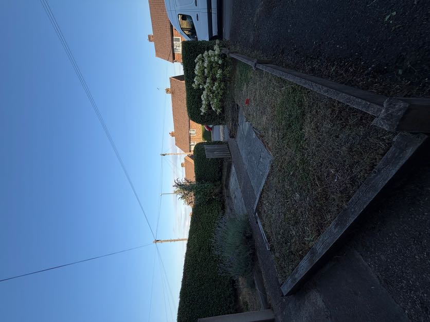 Garden in Derby after tidy-up: borders cleared and lawn neat